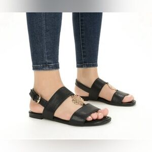 Sam & Libby Black Sandals with Gold Accent Size 9
